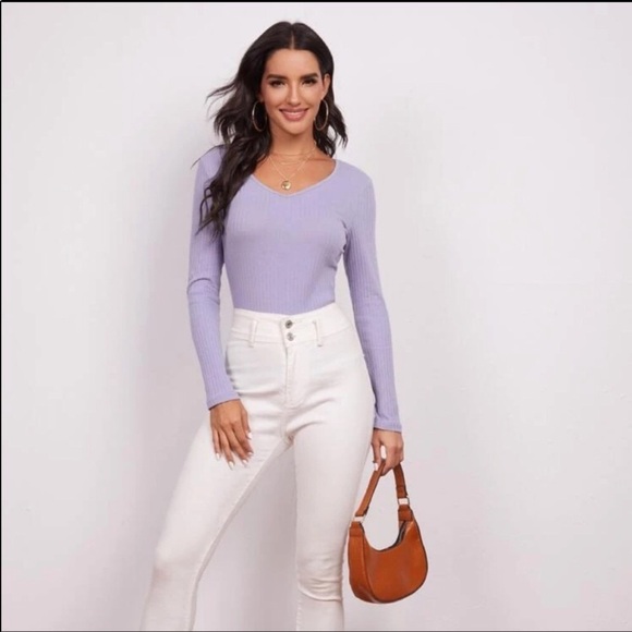 Shein Purple Form Fitted Ribbed Top Size Medium​​ - Picture 3 of 6